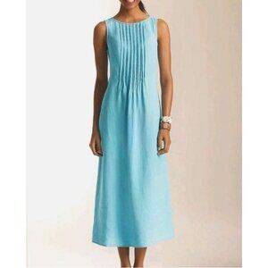 J. Jill Ocean Blue Linen Sleeveless Maxi Dress Size 4X 26 28 Summer Plus Cruise